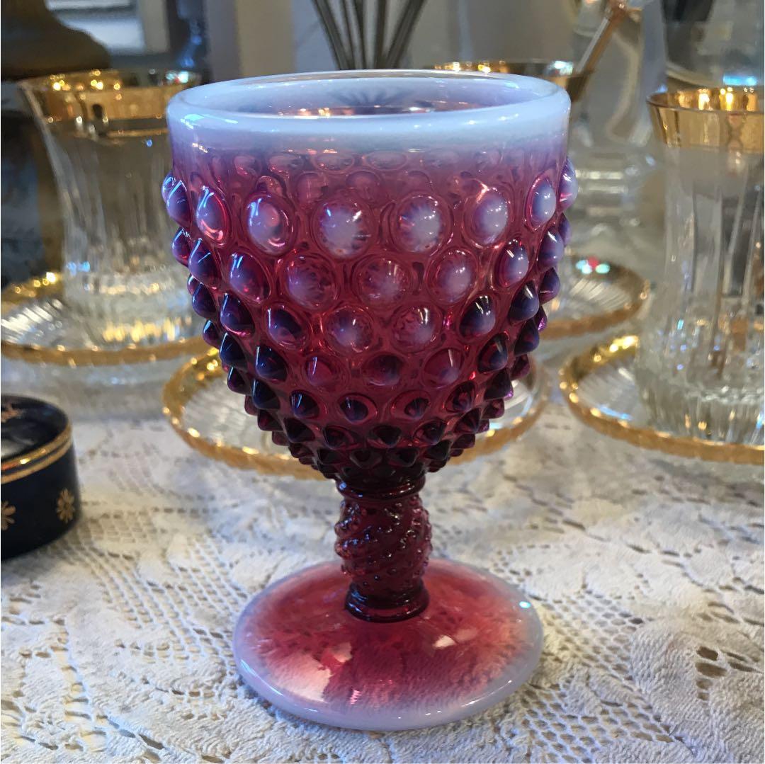 幻！Antique　50's　Fentonプラムオパールセント　ゴブレットUSA
