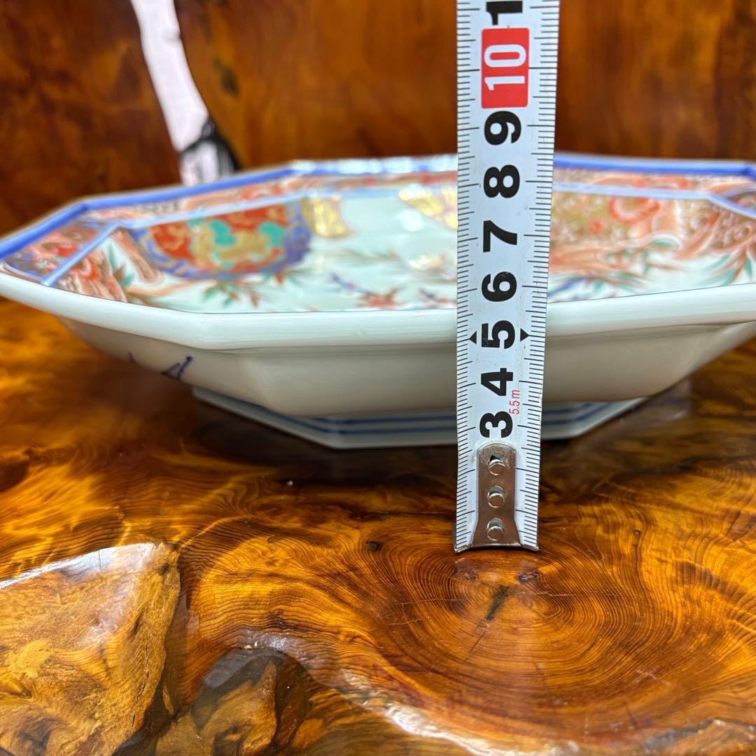 有田焼　波佐見焼　林九郎作　金彩松竹梅 鯉 狛犬絵　八角盛皿　飾り皿　美術品