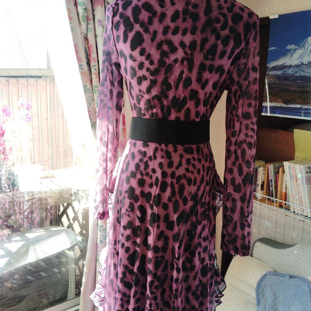 社交ダンス用ヒョウ柄ドレス 蝶々ベルト付き