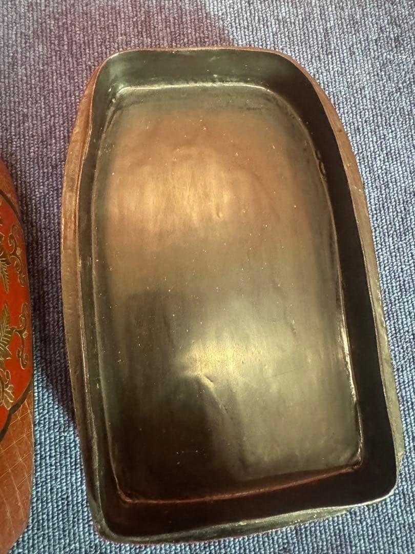 1818 中国骨董　新渡染付蓋付　木製　漆塗　提重　時代物