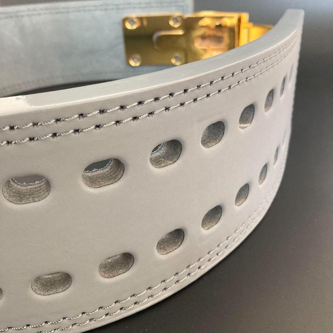 パワーベルト レバーアクション XL本革13㎜ グレー×金 可変式 パワーリフト