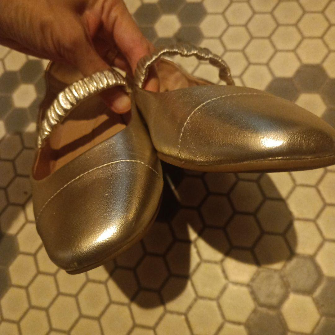 美品コールハーン☆ゴールドバレエシューズ7,5☆24,5☆リアルレザー