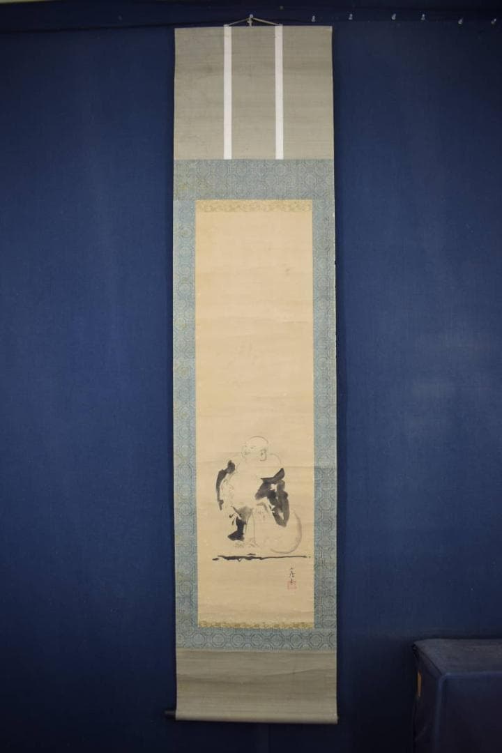 狩野常信/布袋図/川渡布袋図/掛軸/名家伝来/Z-512