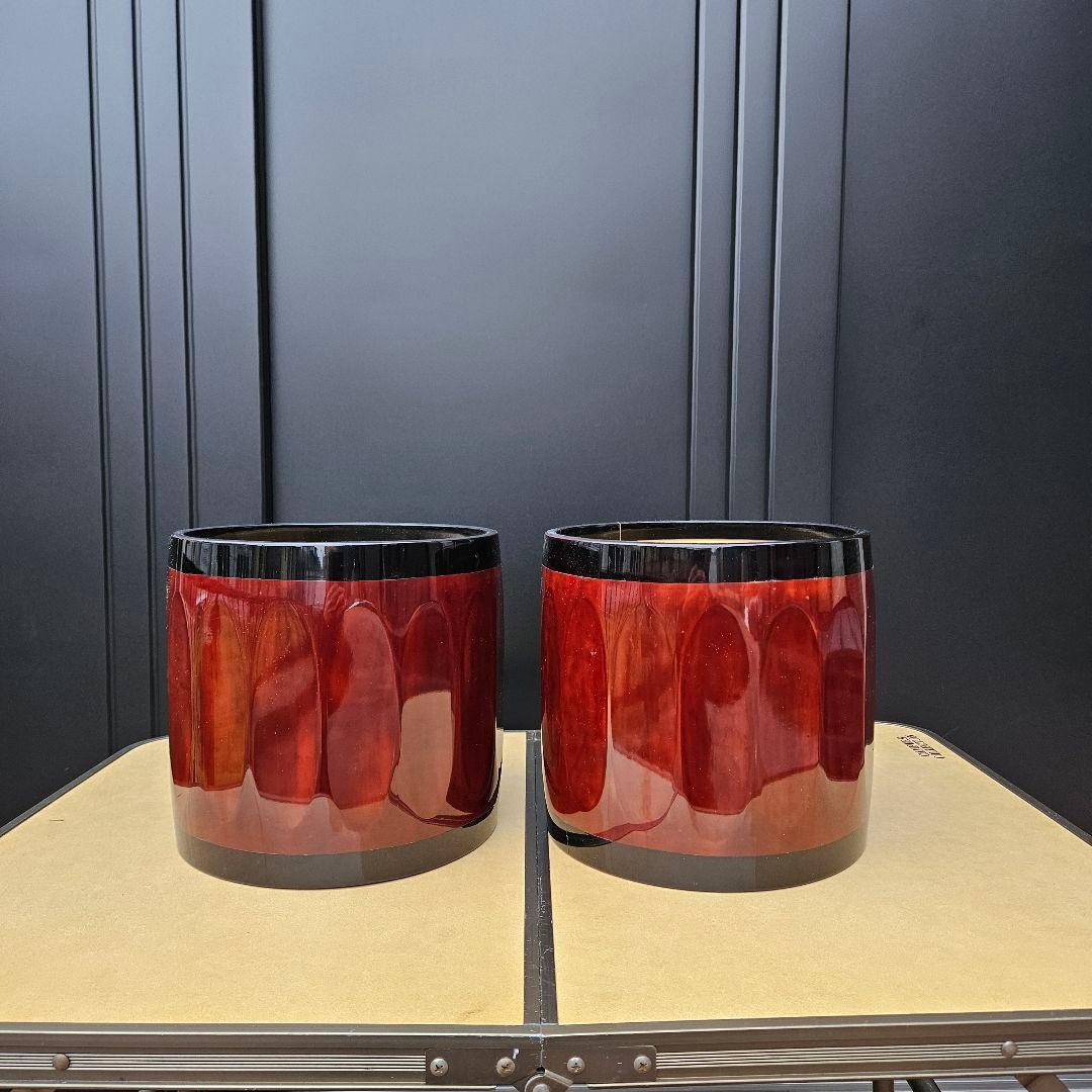 曙塗 漆塗 手あぶり火鉢 一対 直径27cm 高さ26cm 共箱付 灰・落とし付