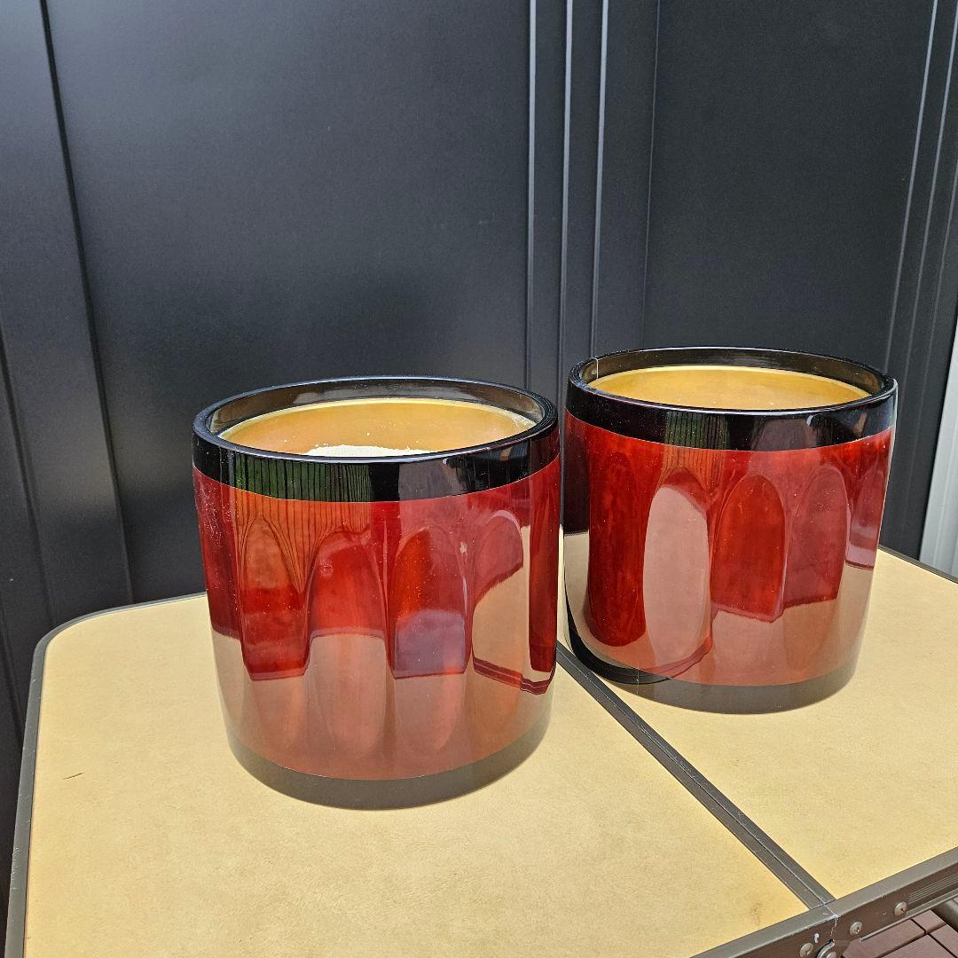 曙塗 漆塗 手あぶり火鉢 一対 直径27cm 高さ26cm 共箱付 灰・落とし付