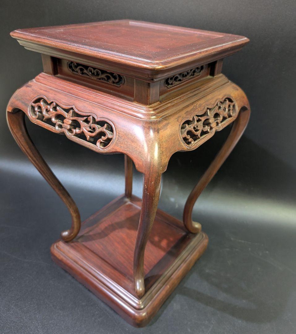 唐木 猫脚 木製 透かし彫り 花台 香炉台 高卓 茶道 華道具 無垢材 3,2㌔