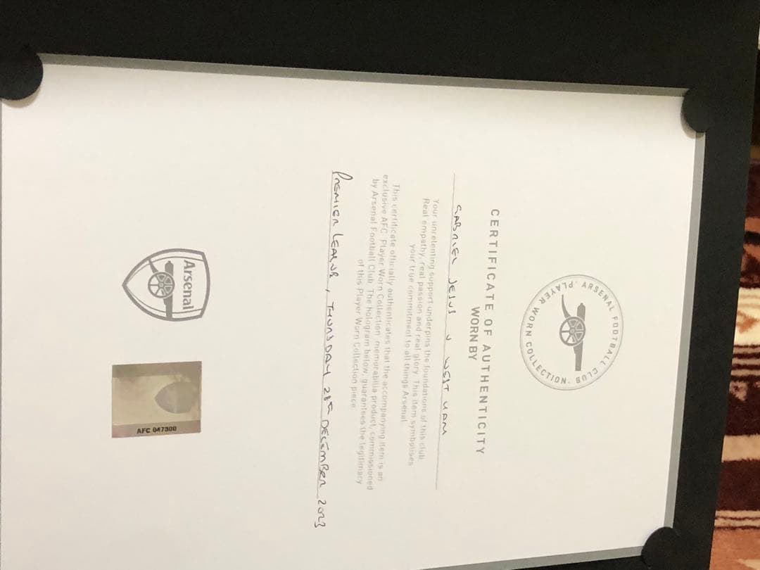 23 24 アーセナル　ホーム　ガブリエルジェズス　実使用　証明書付き