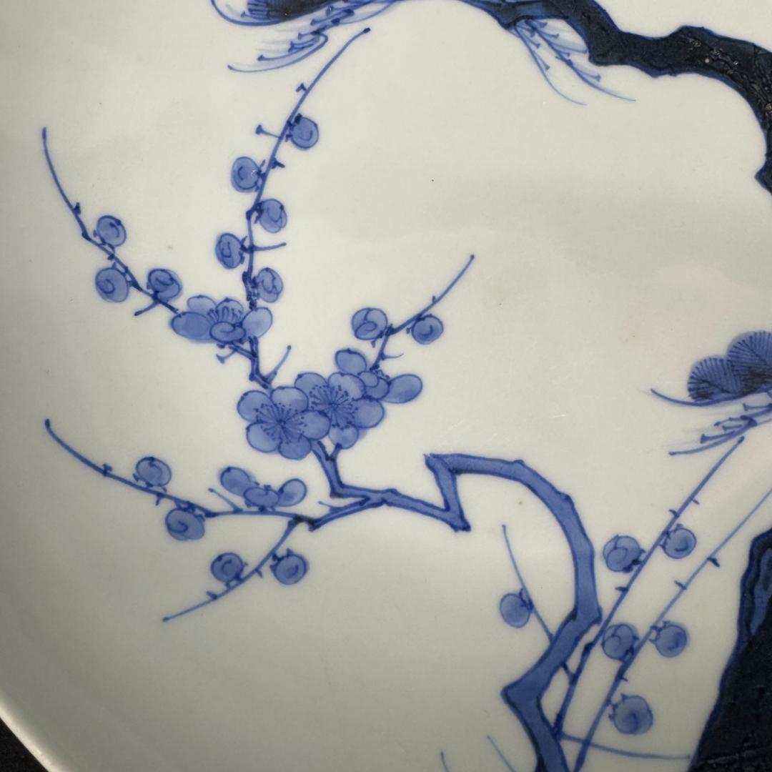 年末値下げ！鍋島焼　染付松竹梅文大鉢 （江戸時代後期　19世紀中頃）高台櫛目文