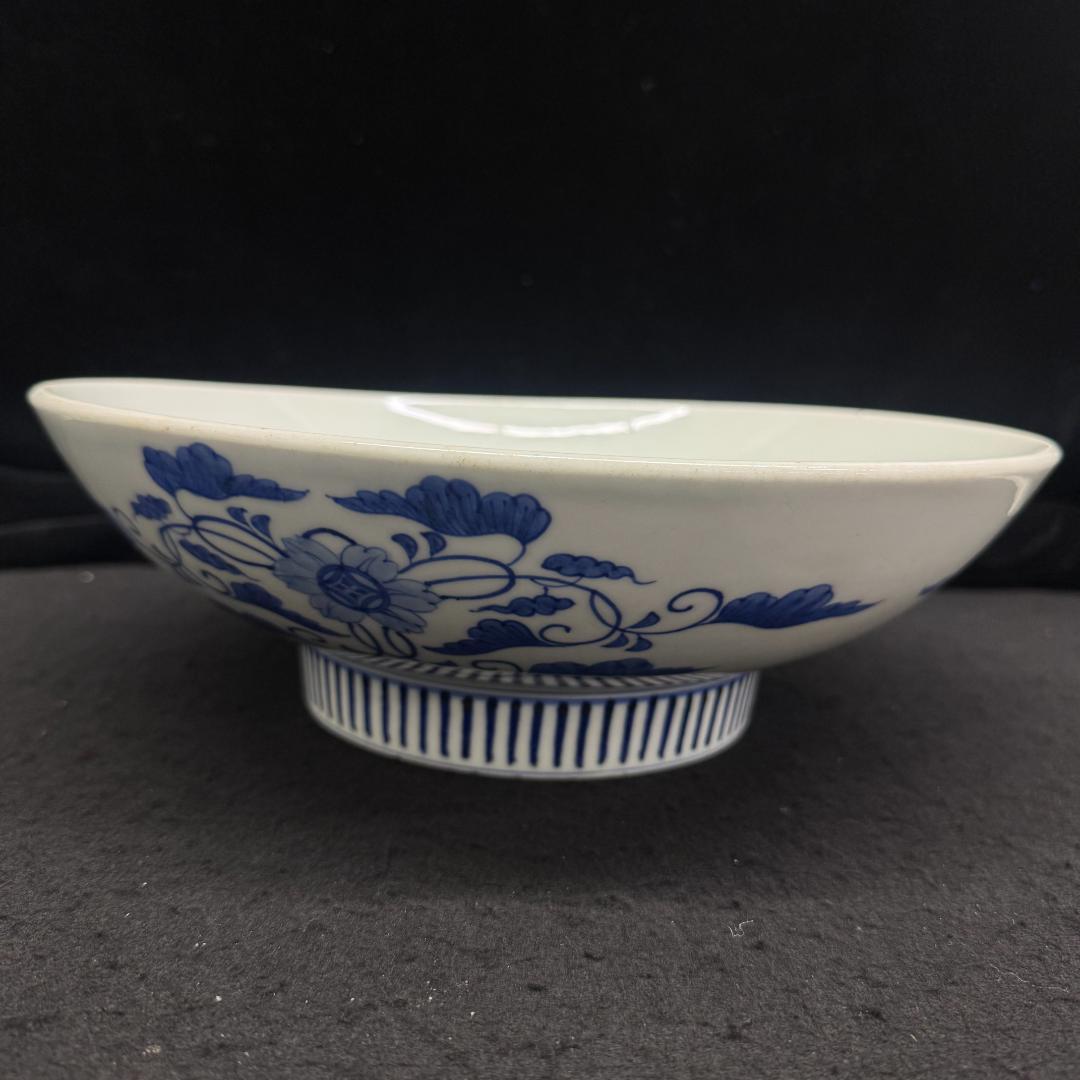 年末値下げ！鍋島焼　染付松竹梅文大鉢 （江戸時代後期　19世紀中頃）高台櫛目文