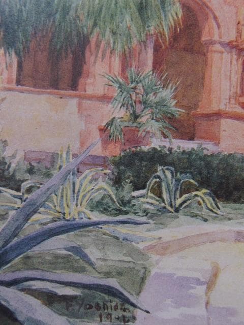 吉田ふじを、【ポンシデレオン・ホテルの中庭】、希少な額装用画集より