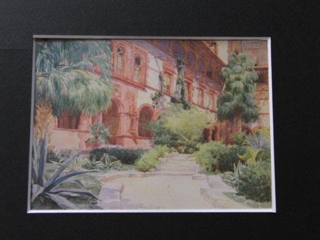 吉田ふじを、【ポンシデレオン・ホテルの中庭】、希少な額装用画集より