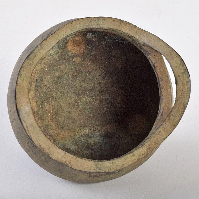 中国　大明宣徳年製　古銅　三足沖耳爐　香炉　時代箱付　M　R9196