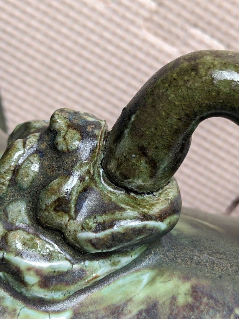 ♦中国陶磁 海鼠釉？辰砂 神獣飾り双耳 尊形花瓶 壺 瓶 古玩 古美術 骨董品