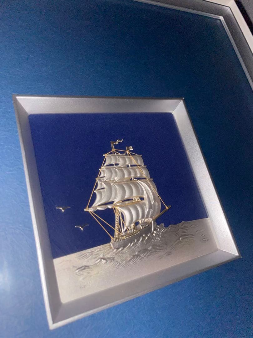 【美品】武比古 純銀額 帆船 5号 関工芸 伝統工芸品 定価7.7万 縁起物