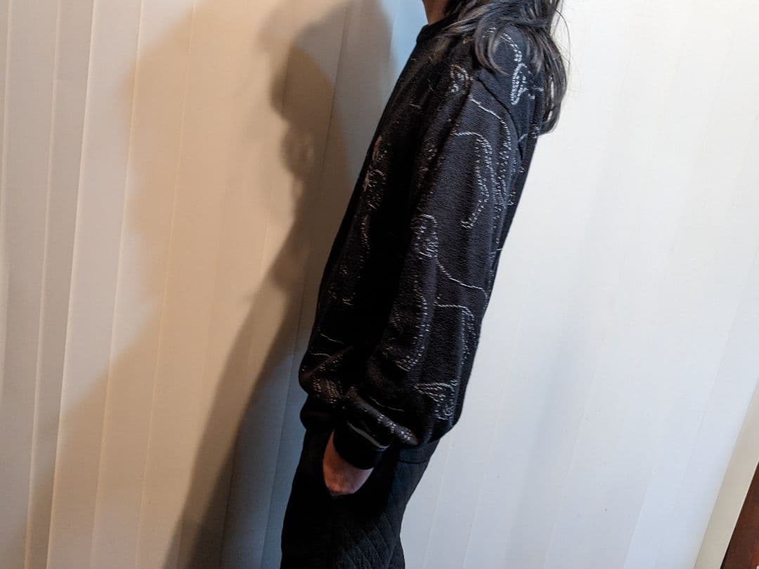 アダバット　クルーネック　毛　ウール　ニット　セーター　ゴルフ　総柄　ウェア　黒