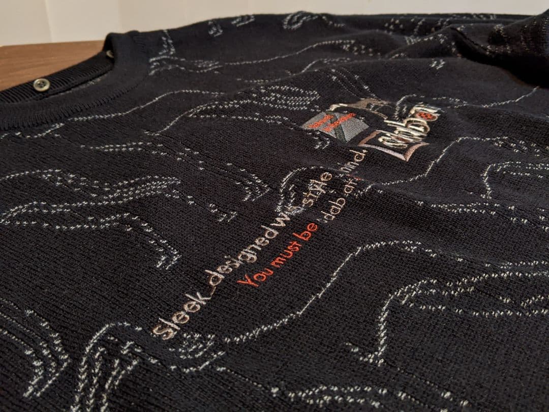 アダバット　クルーネック　毛　ウール　ニット　セーター　ゴルフ　総柄　ウェア　黒