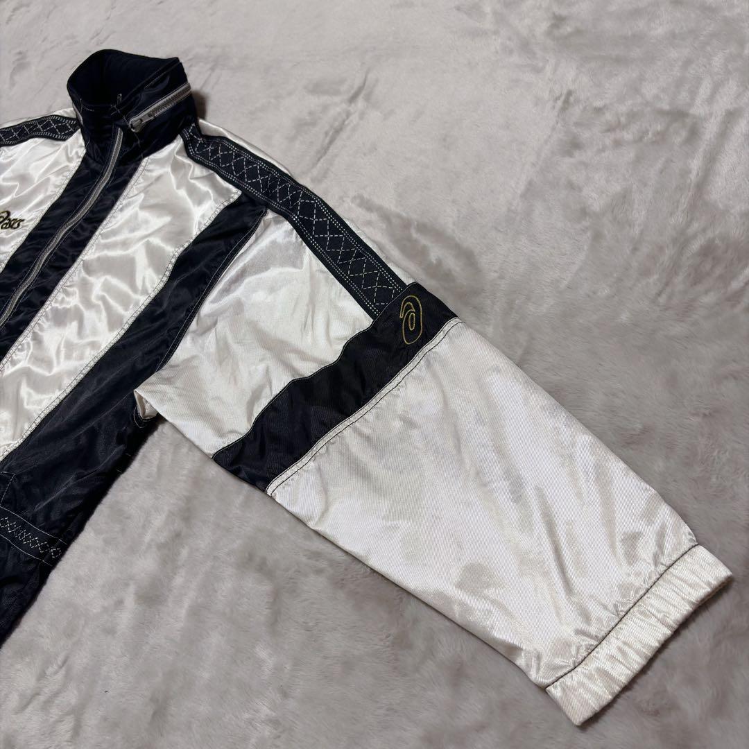 アシックス 90’s 上下 ウインドブレーカー セットアップ 光沢 白　ジャージ