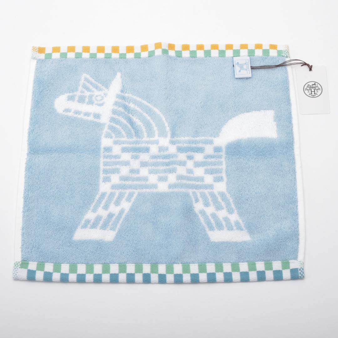 新品 エルメス ハンドタオル アニモ―ナッテ ブルー コットン100% 箱付き