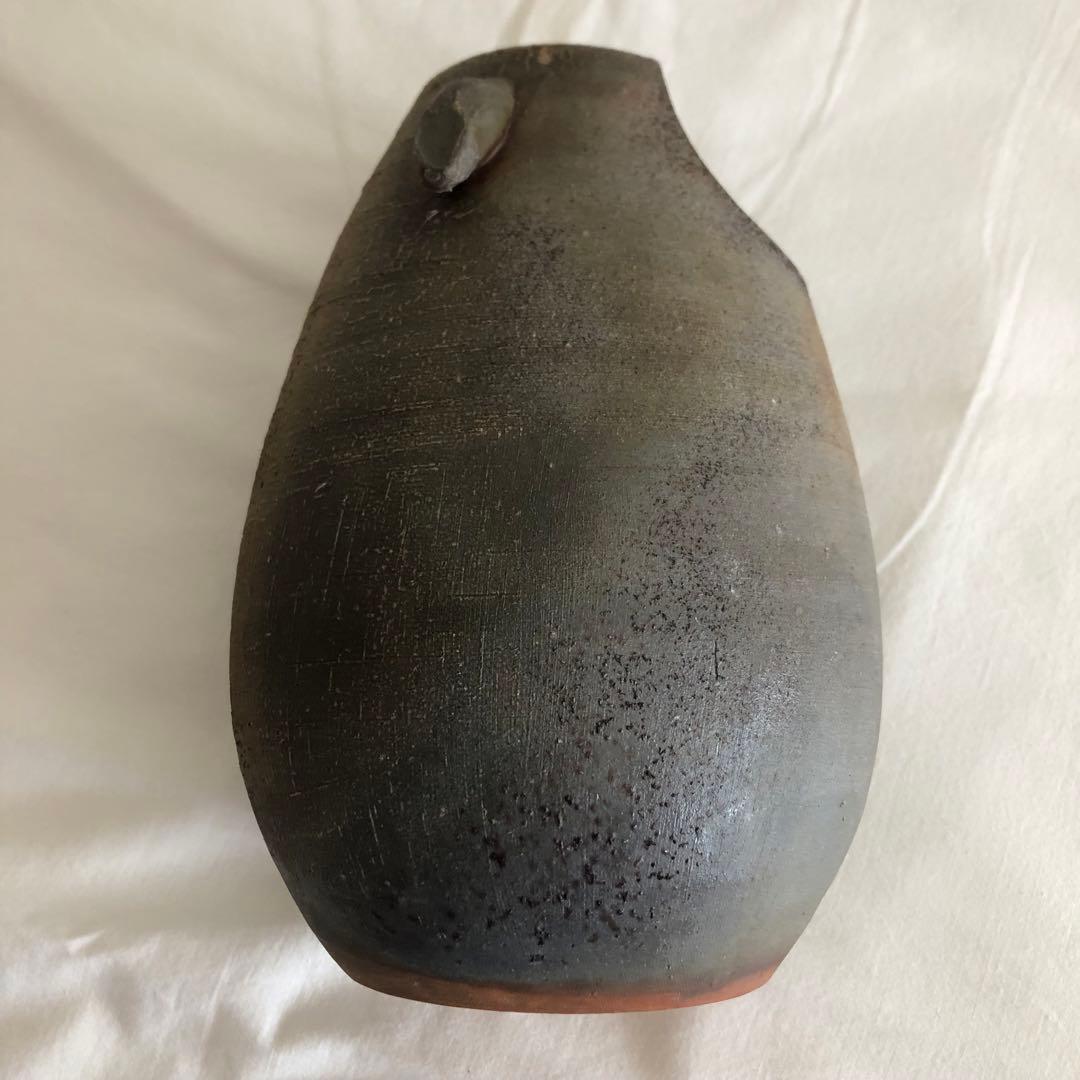 備前焼　花器　桟切　手桶型　刻印あり　一点物　工芸品