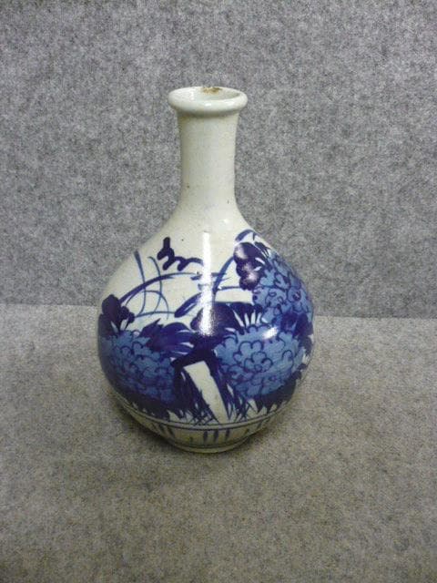 出石焼 花柄 染付 一升 徳利 [B31383]