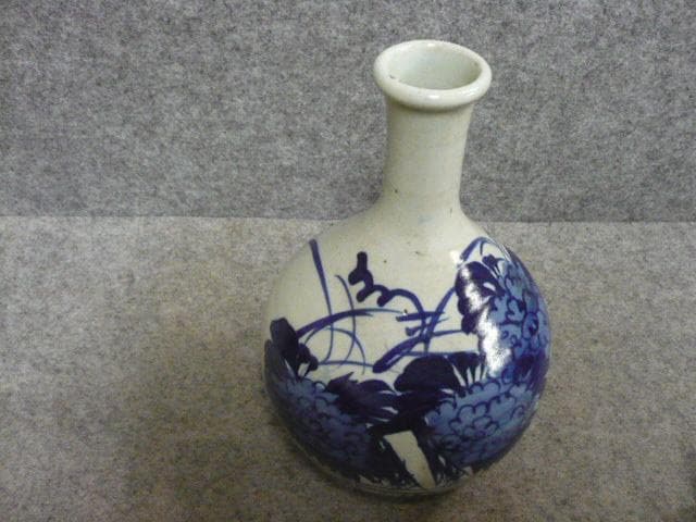 出石焼 花柄 染付 一升 徳利 [B31383]