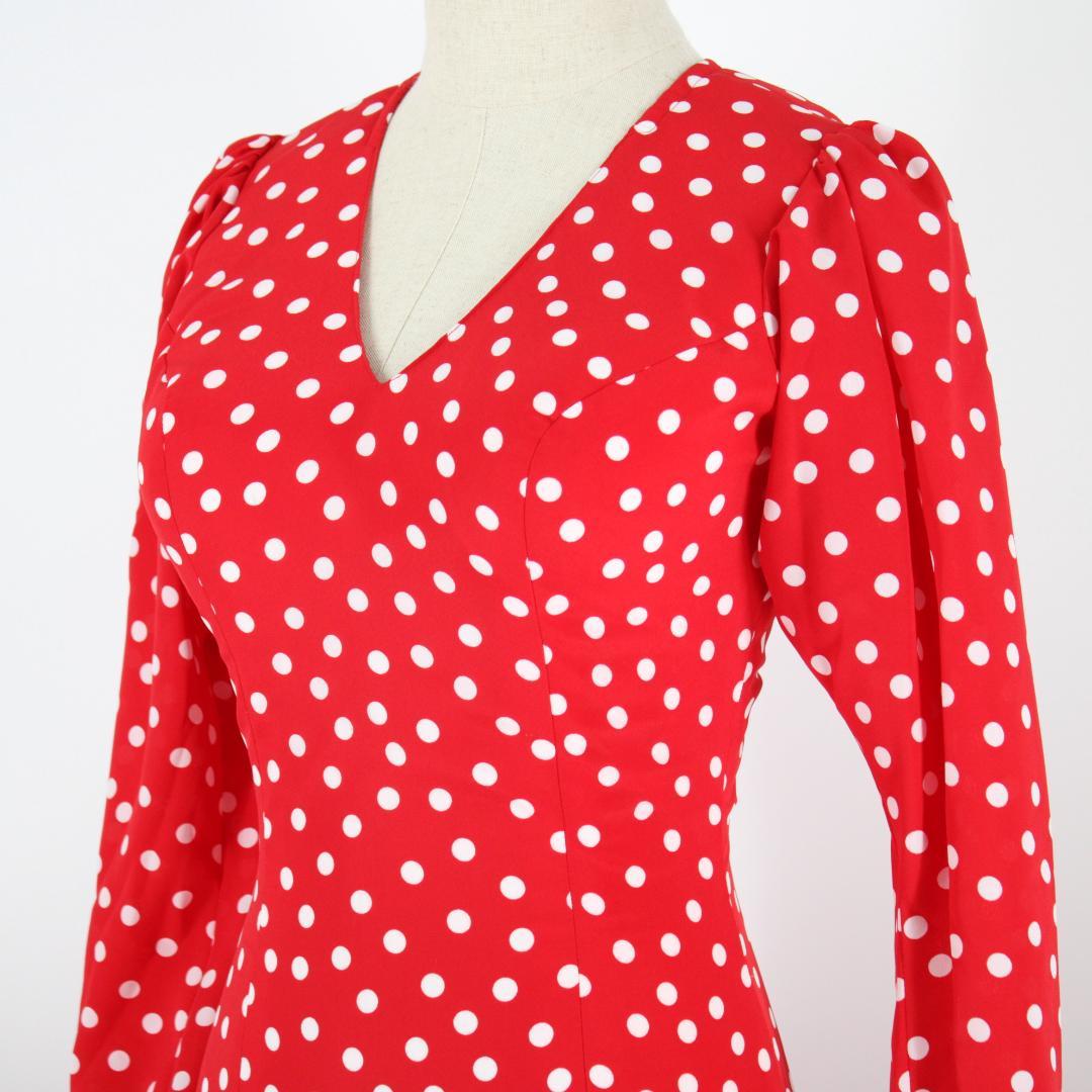 【美品 フラメンコ衣装】レッド×ドット柄 ワンピース ドレス ボランテ フリル