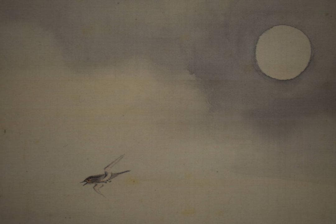 真作/森寛斎/明月杜鵑図/楼閣図/桐題箱付/布袋屋掛軸HH-108