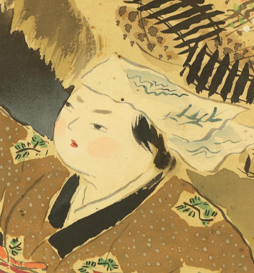 佐野光穂 1896-1960 長野 菊池契月師事「大原女」掛軸 肉筆 絹本