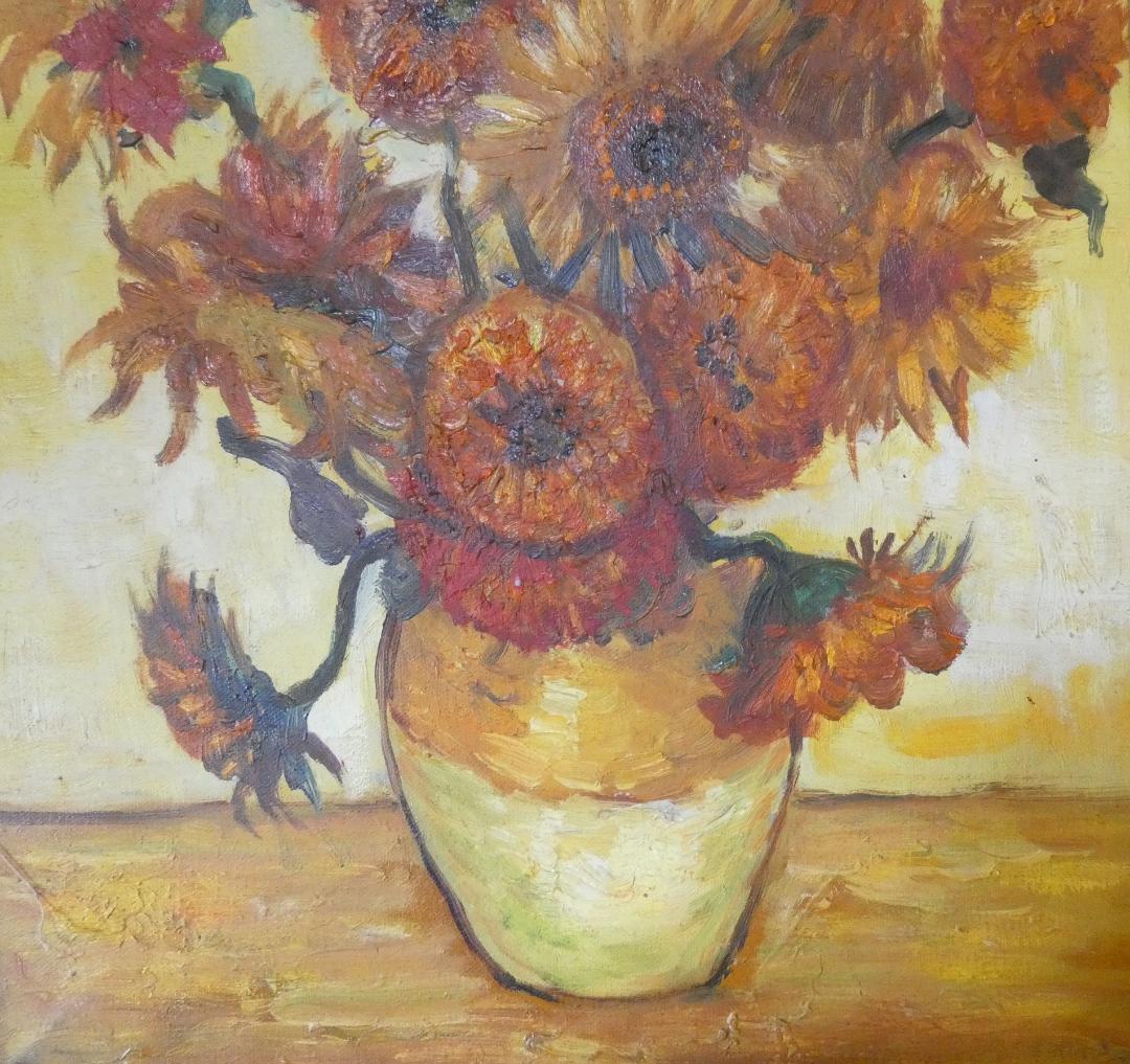 絵画 肉筆手描き オランダ油彩　ファン・ゴッホ「お花」サインF6サイズ　額装済み