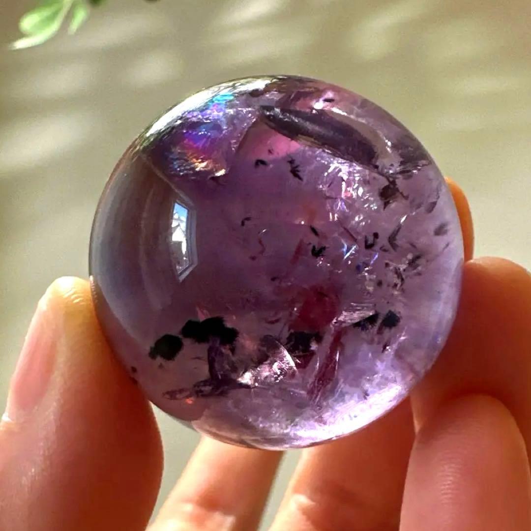 アメシスト　スフィア　高品質　ホーランダイト　虹　ファントム