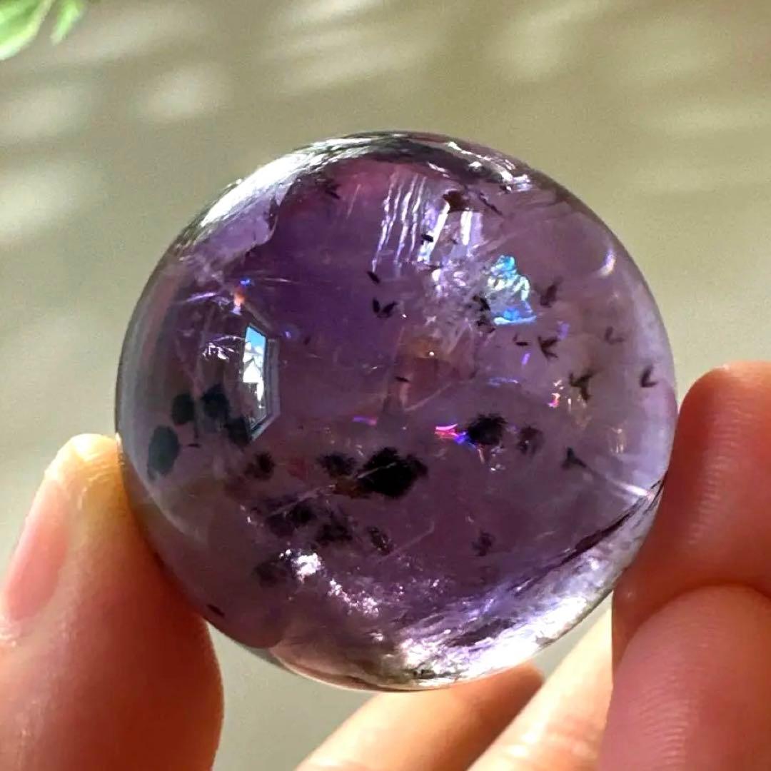 アメシスト　スフィア　高品質　ホーランダイト　虹　ファントム