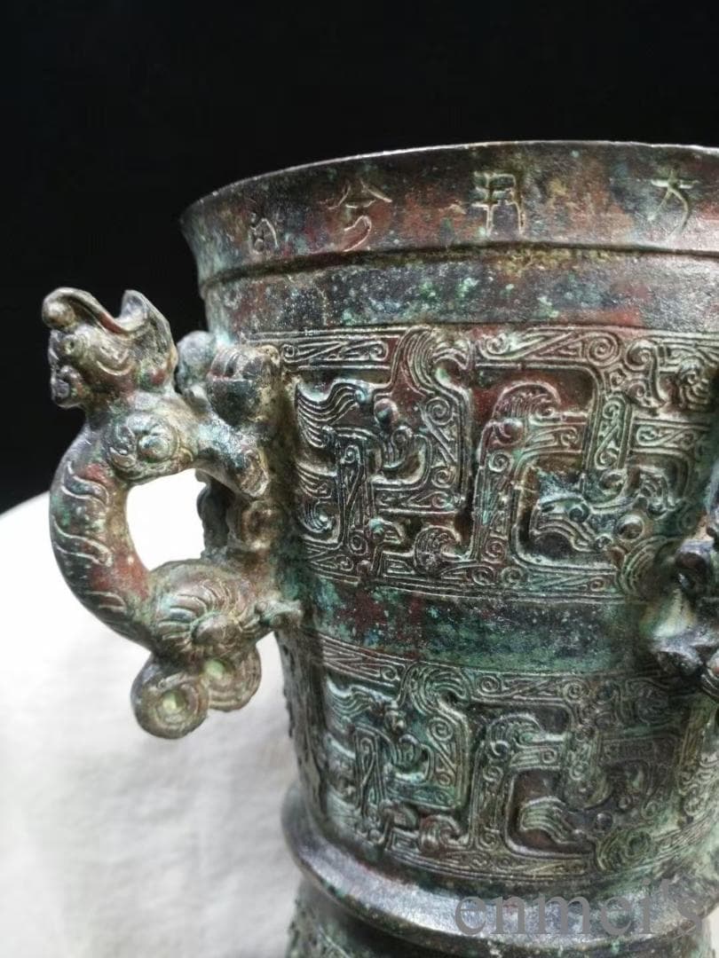 中国古美術 商周 青銅器 四龍樽 禮器 酒器 天円地方 龍紋 高浮彫 帝王器物