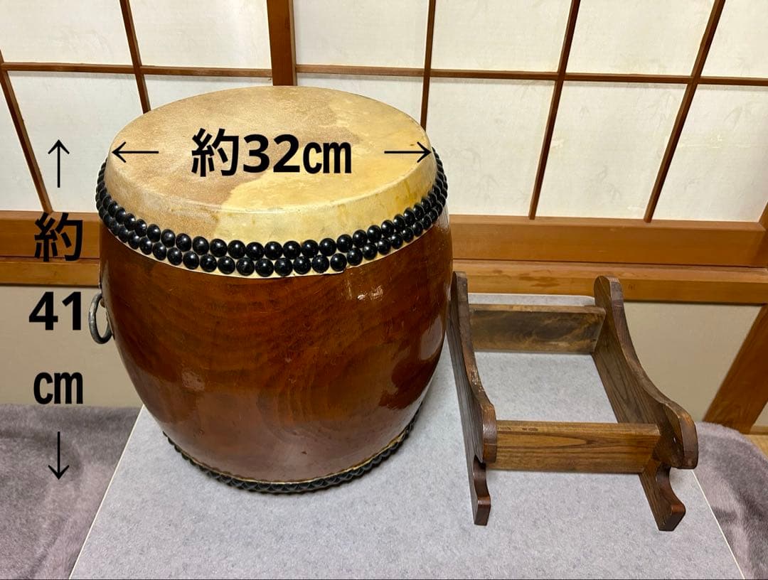 【値下げ✨和太鼓】長胴太鼓1尺1寸　天然木胴くり抜き（台座付き）