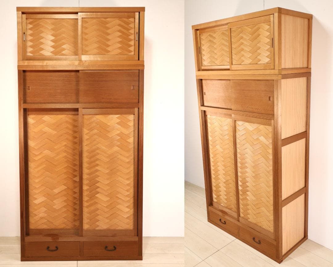 BK240　茶道具　置水屋　箪笥　茶箪笥　網代扉　煎茶棚　2段