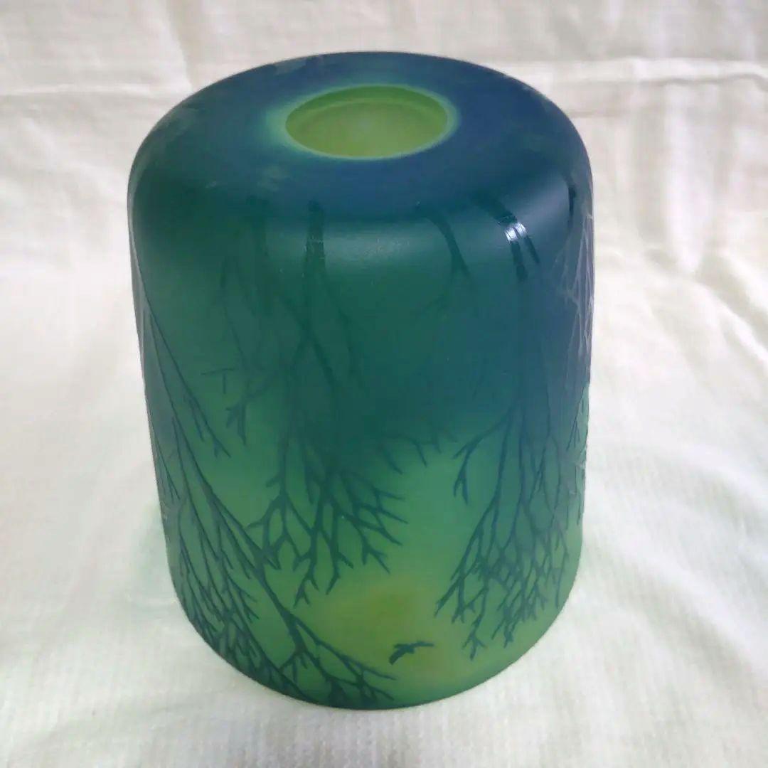 工芸硝子作家　中野良広氏　サンドブラスト花器　共箱　作品集付