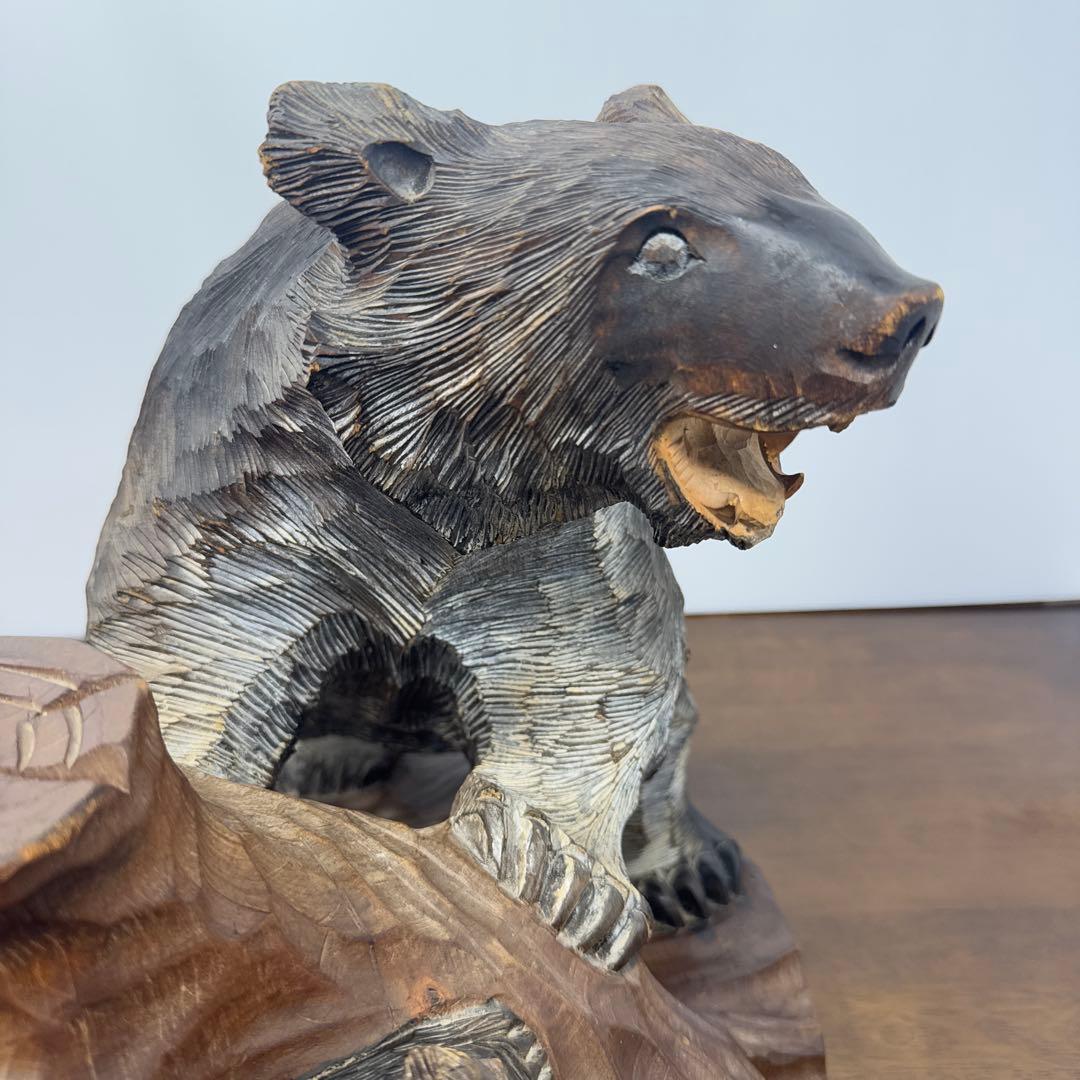 【希少】 木彫り 熊 親子 置物 1991年 当時物 北海道 阿寒湖 工芸品