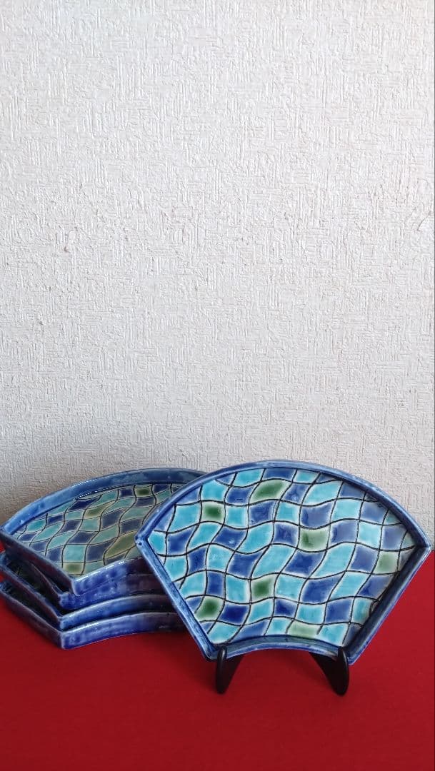 藤井敬之　ひろ窯　皿　変形皿　色釉　扁面皿　扇　美濃焼