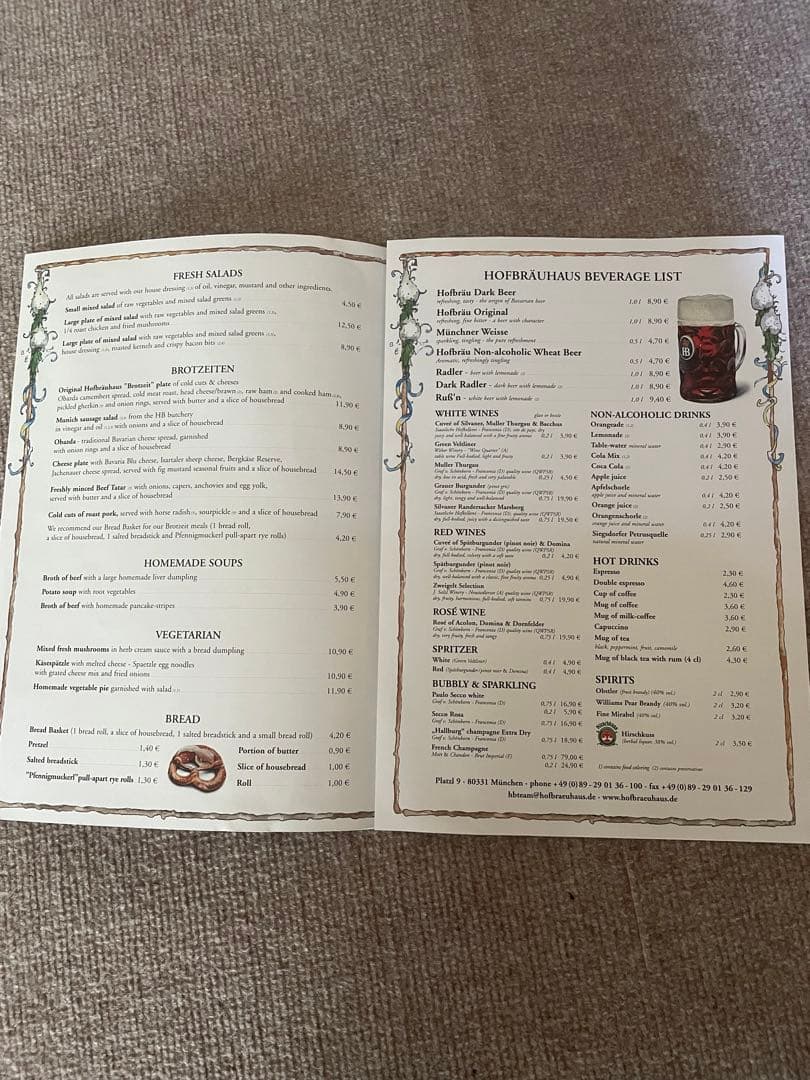 ホフブロイハウス　メニュー　2018