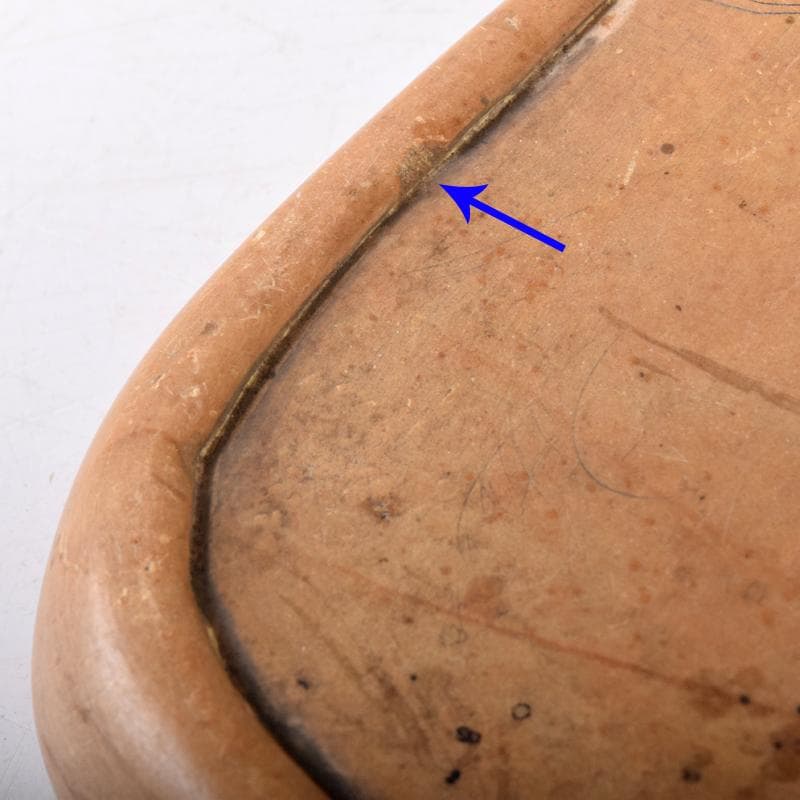 中国　書道具　日の出波刻　黄澄泥硯　C　R8324