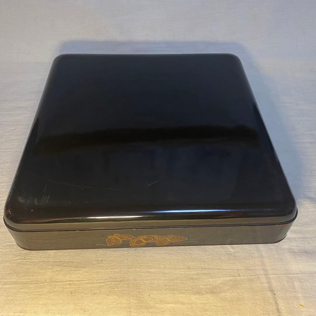 輪島塗　角盆　蒔絵　金彩　牡丹文　蝶文　2客