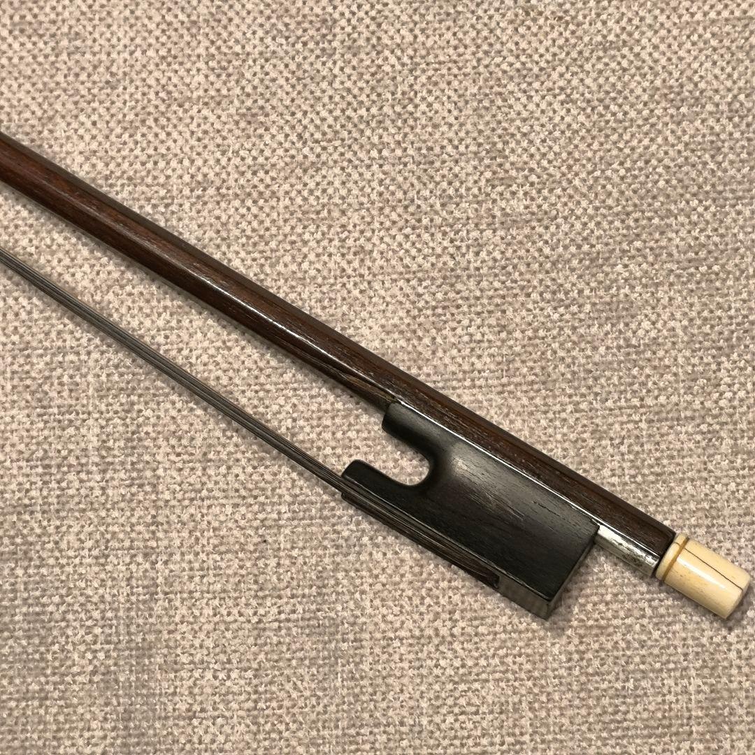 【調整済】オールドバイオリン弓 4/4 オープンフロッグ 黒茶馬毛