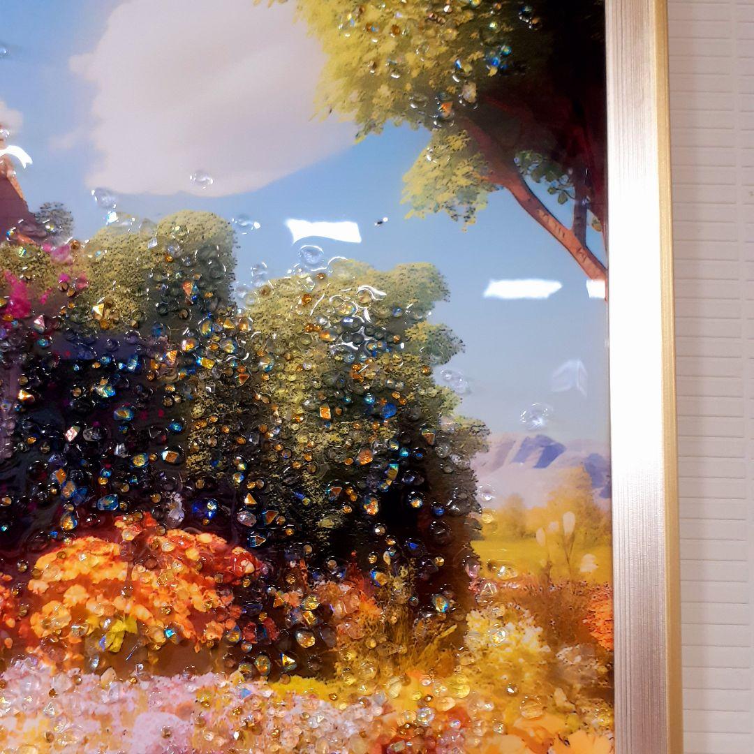 輸入雑貨　天然水晶石　『ヨーロッパ郊外・山奥の家』　クリスタルアート　ゴールド縁