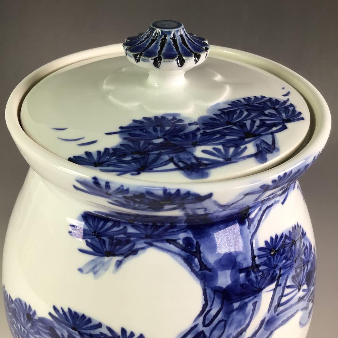 Ｒ５０５　水指　『篠田義一造』『染付松絵』　共箱　茶道具