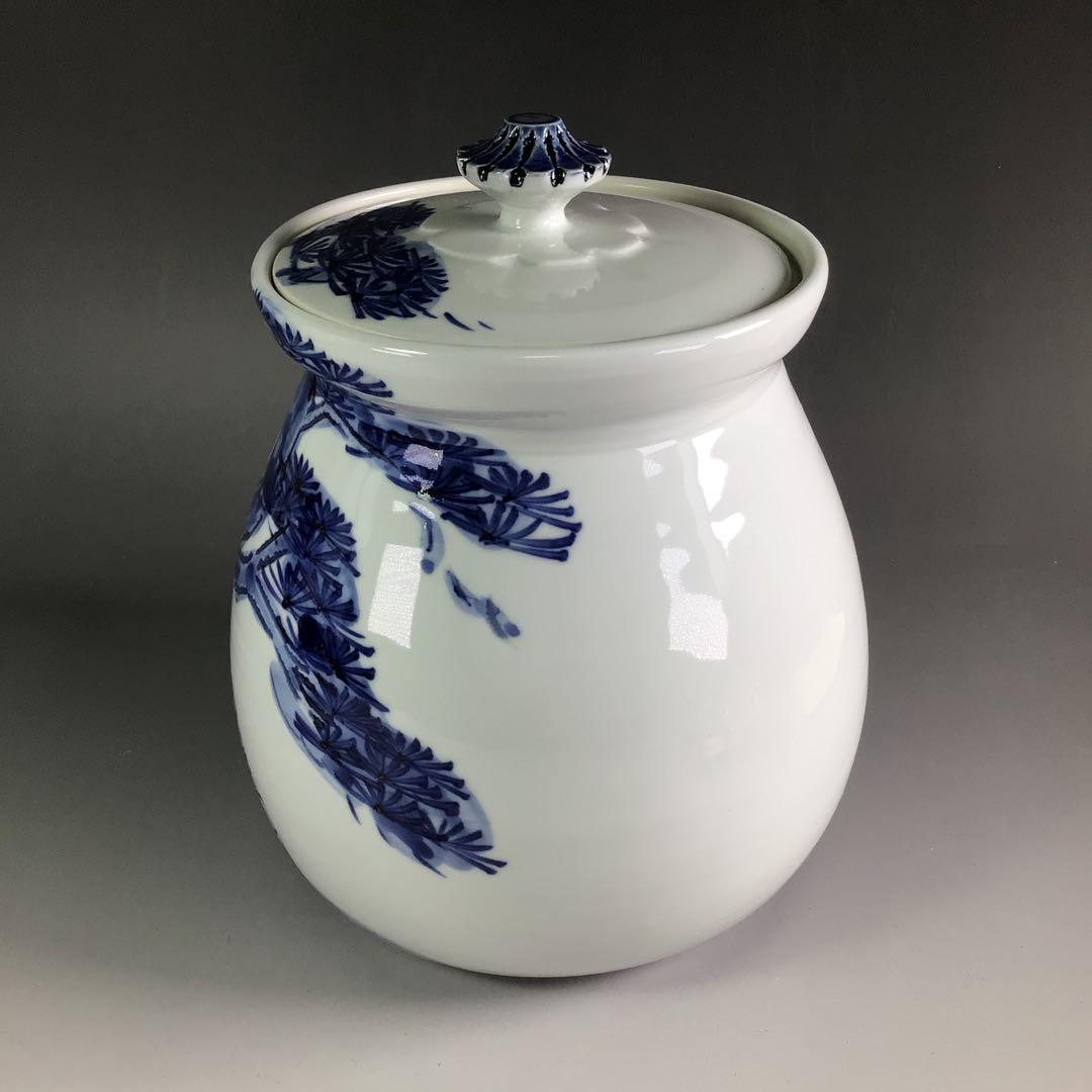 Ｒ５０５　水指　『篠田義一造』『染付松絵』　共箱　茶道具