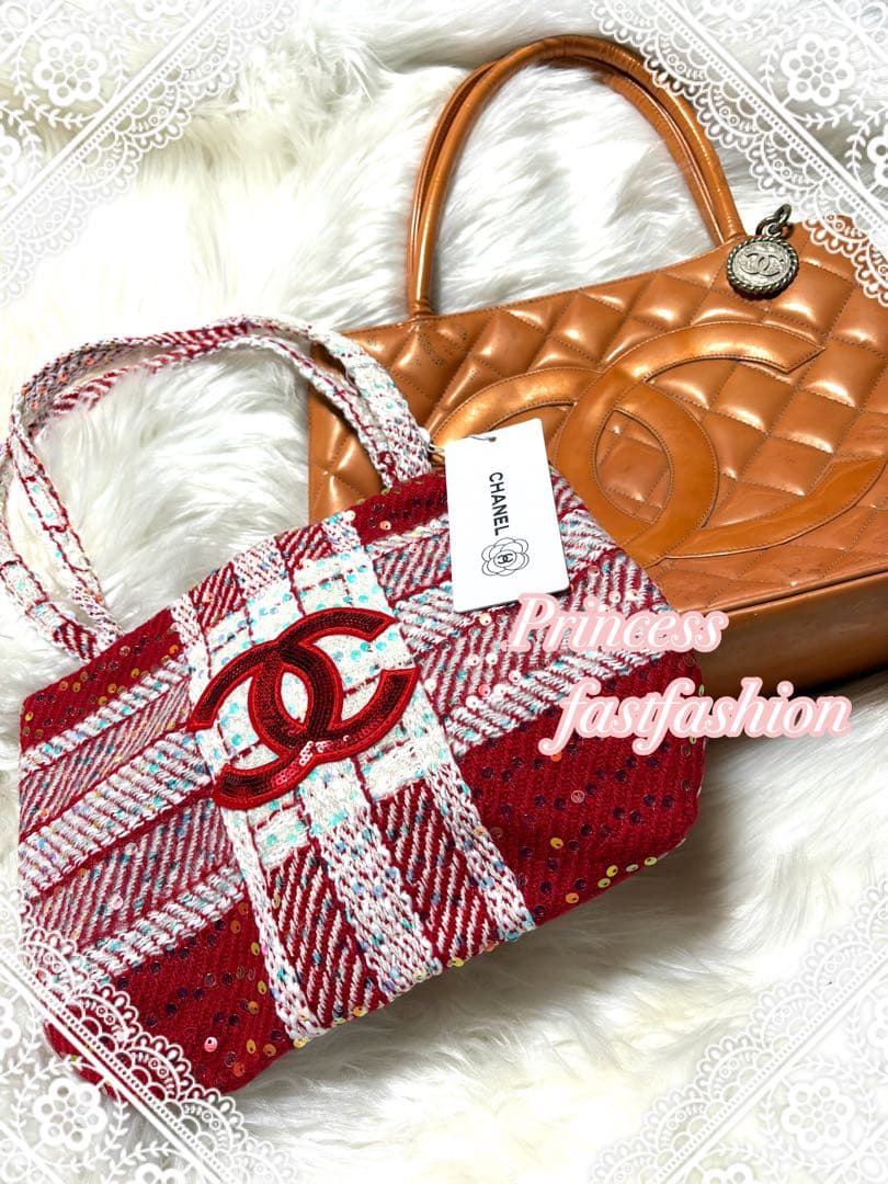 じ*ん様 シャネル CHANEL バーガンディ スパンコール トートバッグ