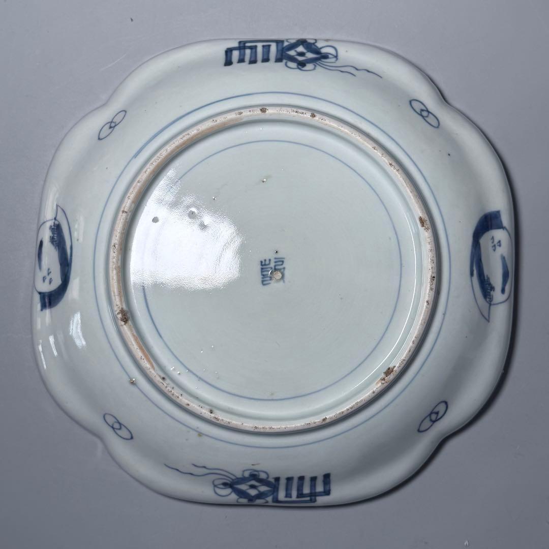 幕末〜明治期　色絵赤絵金蘭手変形皿　一辺26cm　古美術　豪商旧蔵品　古伊万里