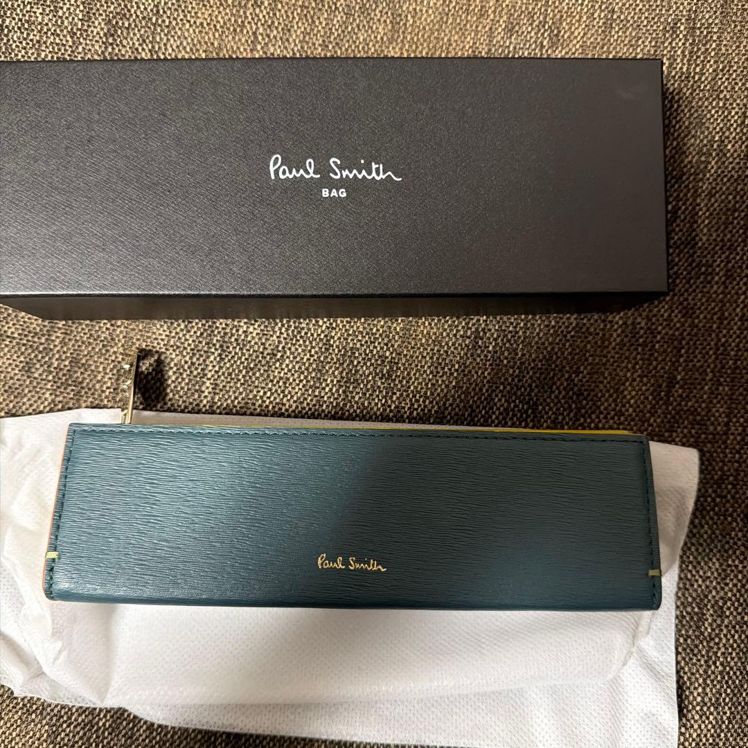 Paul Smith 筆箱 青 レザー ストライプ