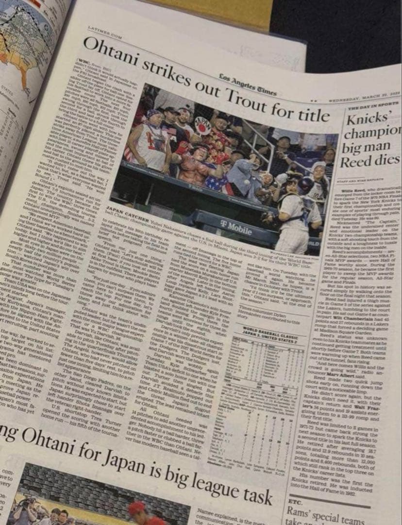 ドジャース『大谷翔平 WBC優勝記念号』超激レア ロサンゼルスタイムズ 額縁入②