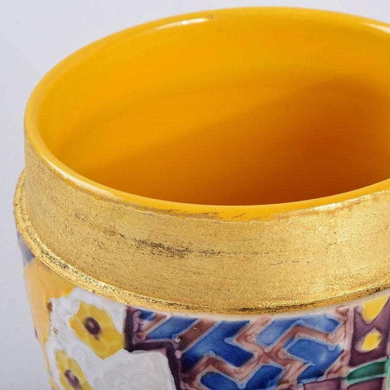 茶道具　平安　高野昭阿弥作　黄交趾　扇面の図　陶棗　共布共箱　V　8645