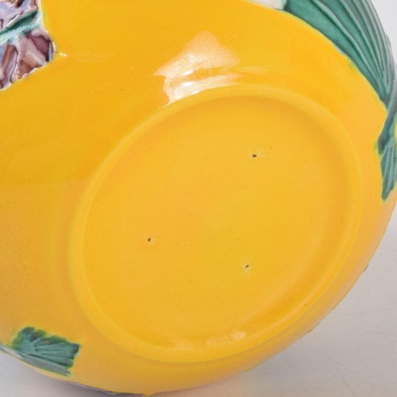 茶道具　平安　高野昭阿弥作　黄交趾　扇面の図　陶棗　共布共箱　V　8645